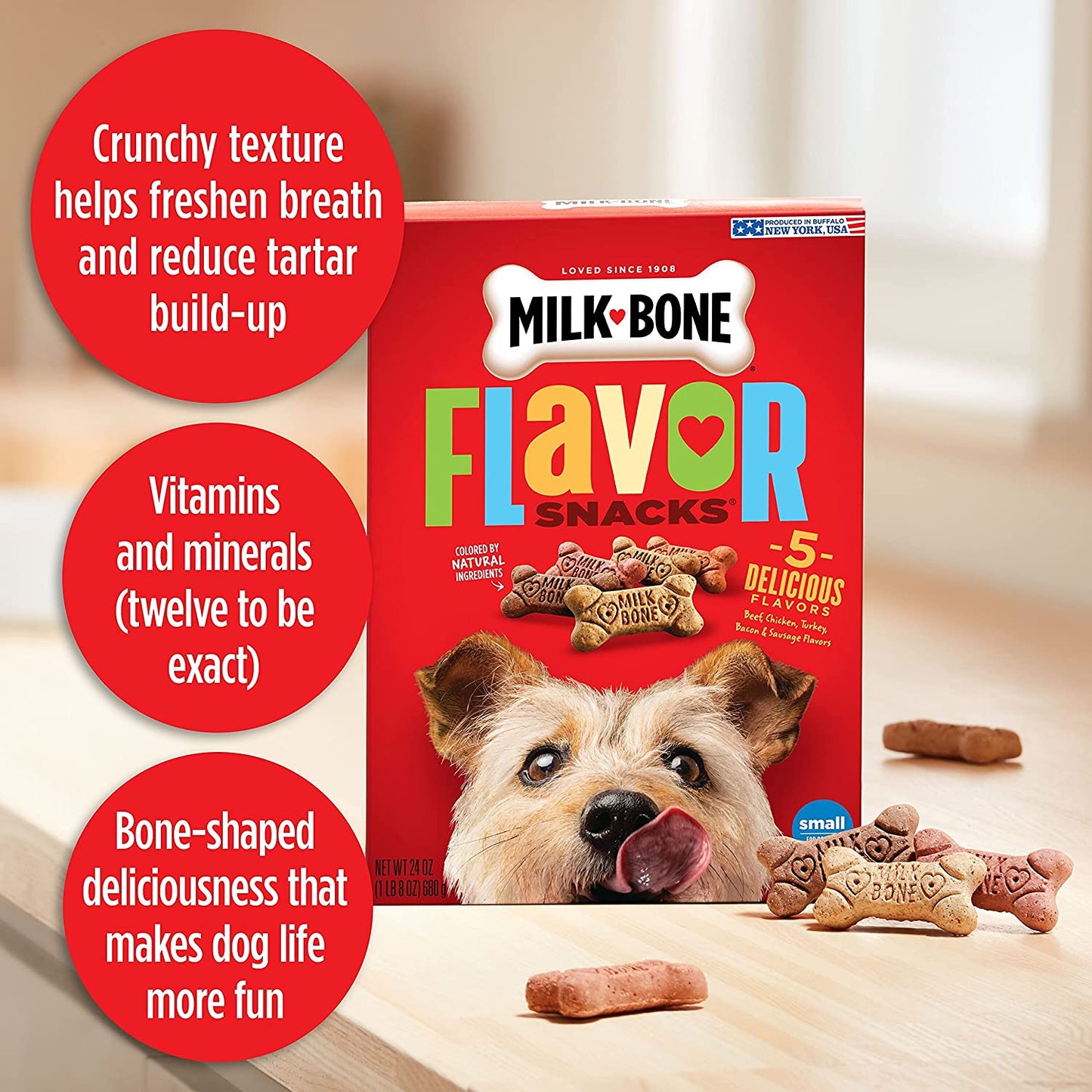 Flavor Snacks Small Dog Biscuits, Flavored Crunchy Dog Treats, 7 Pound Box