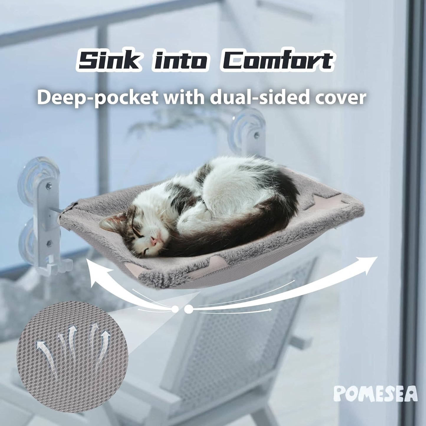 Glow in the Dark Cordless Cat Window Perch - Foldable Hammock for Large Cats, Easy Assembly & Hook Design, Gray L