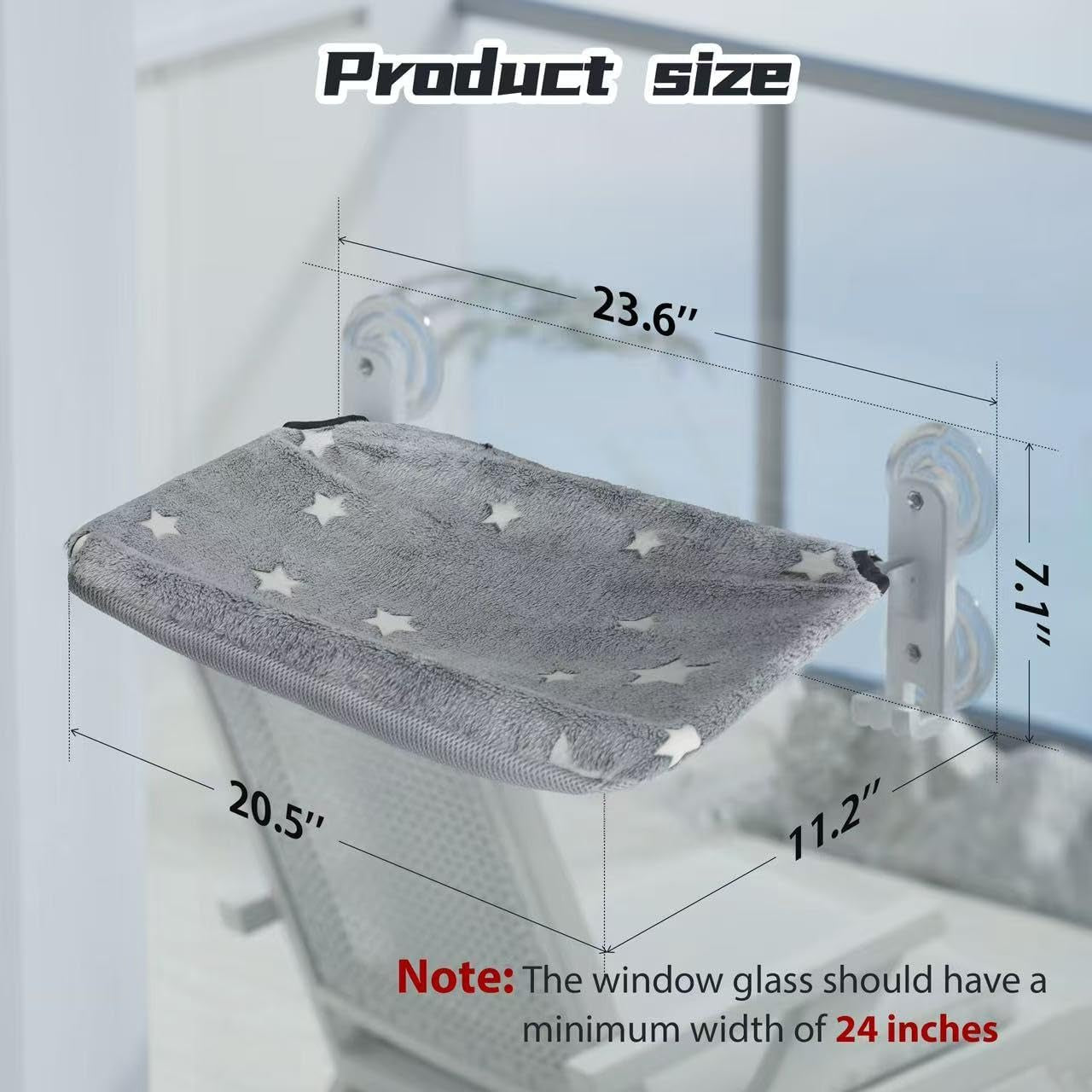 Glow in the Dark Cordless Cat Window Perch - Foldable Hammock for Large Cats, Easy Assembly & Hook Design, Gray L