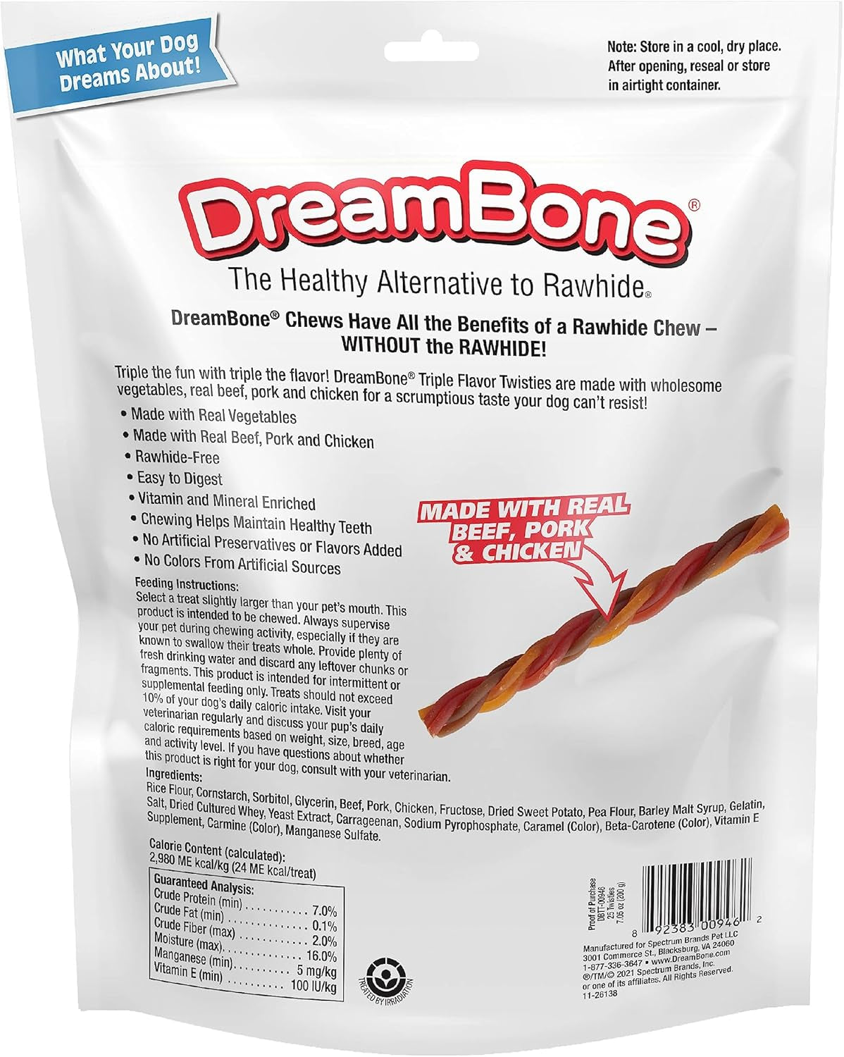 Triple Flavor Twisties, 25 Count, Rawhide-Free Dog Chews Made with Real Beef, Pork & Chicken, 7.05 Ounce (Pack of 1)