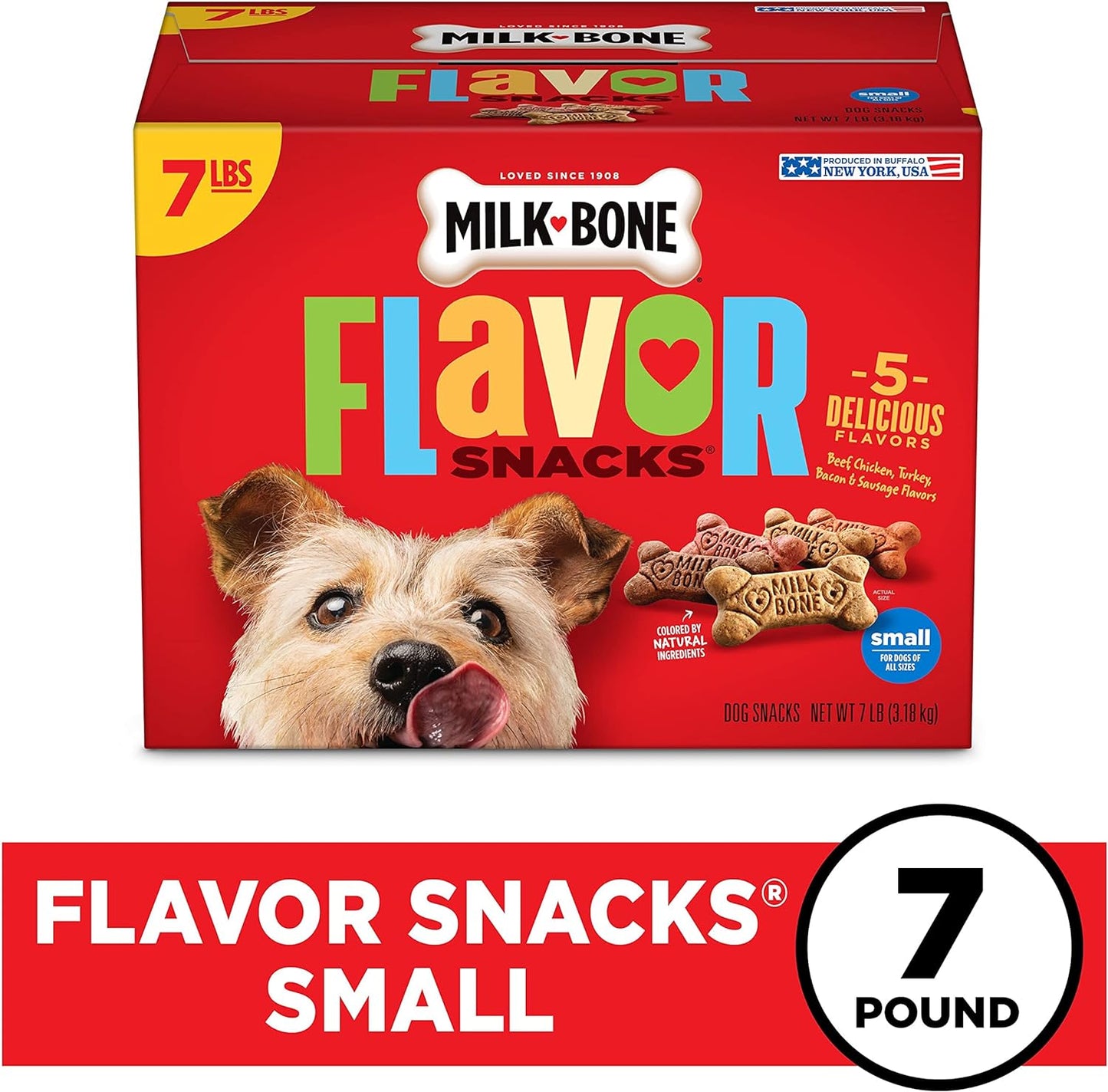 Flavor Snacks Small Dog Biscuits, Flavored Crunchy Dog Treats, 7 Pound Box