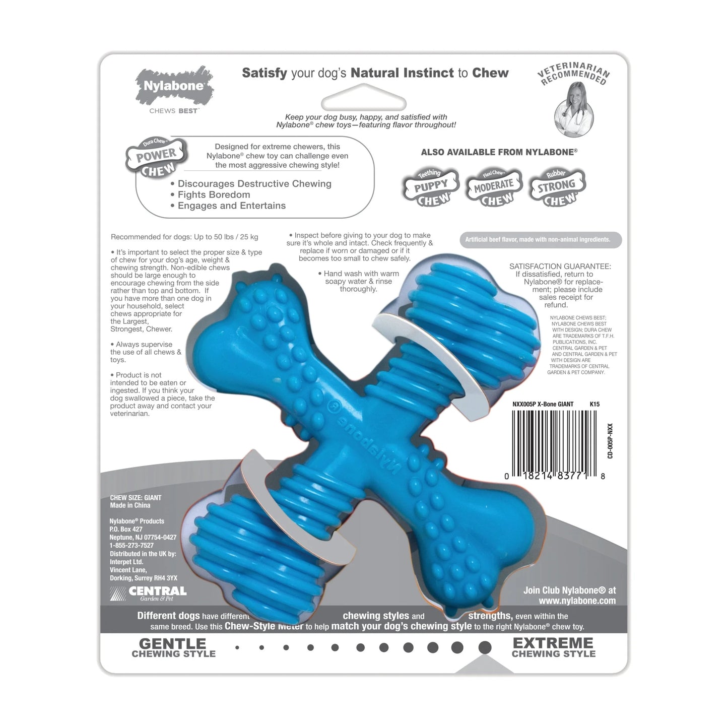 Power Chew X Bone Dog Toy – Large, Beef Flavor, Durable Comfort-Hold Chew for Aggressive Chewers