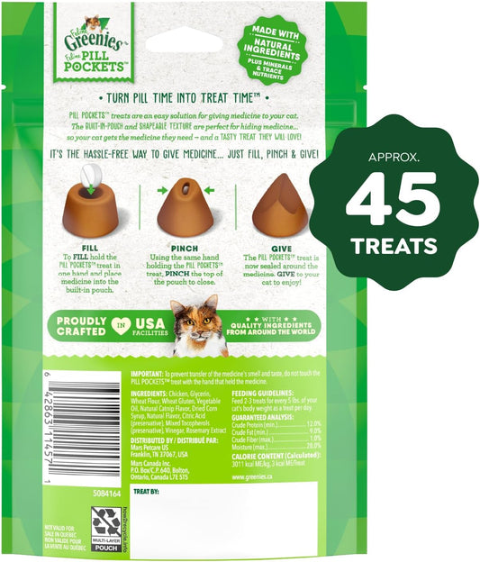 Feline Greenies Pill Pockets for Cats – Natural Soft Cat Treats, Catnip Flavor, 1.6 oz Pouch (45 Treats)