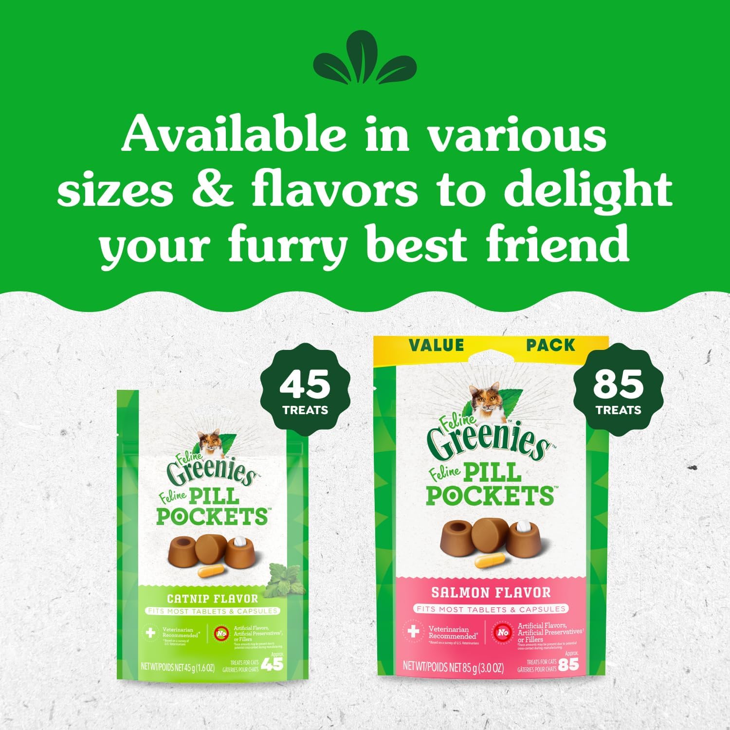 Feline Greenies Pill Pockets for Cats – Natural Soft Cat Treats, Catnip Flavor, 1.6 oz Pouch (45 Treats)