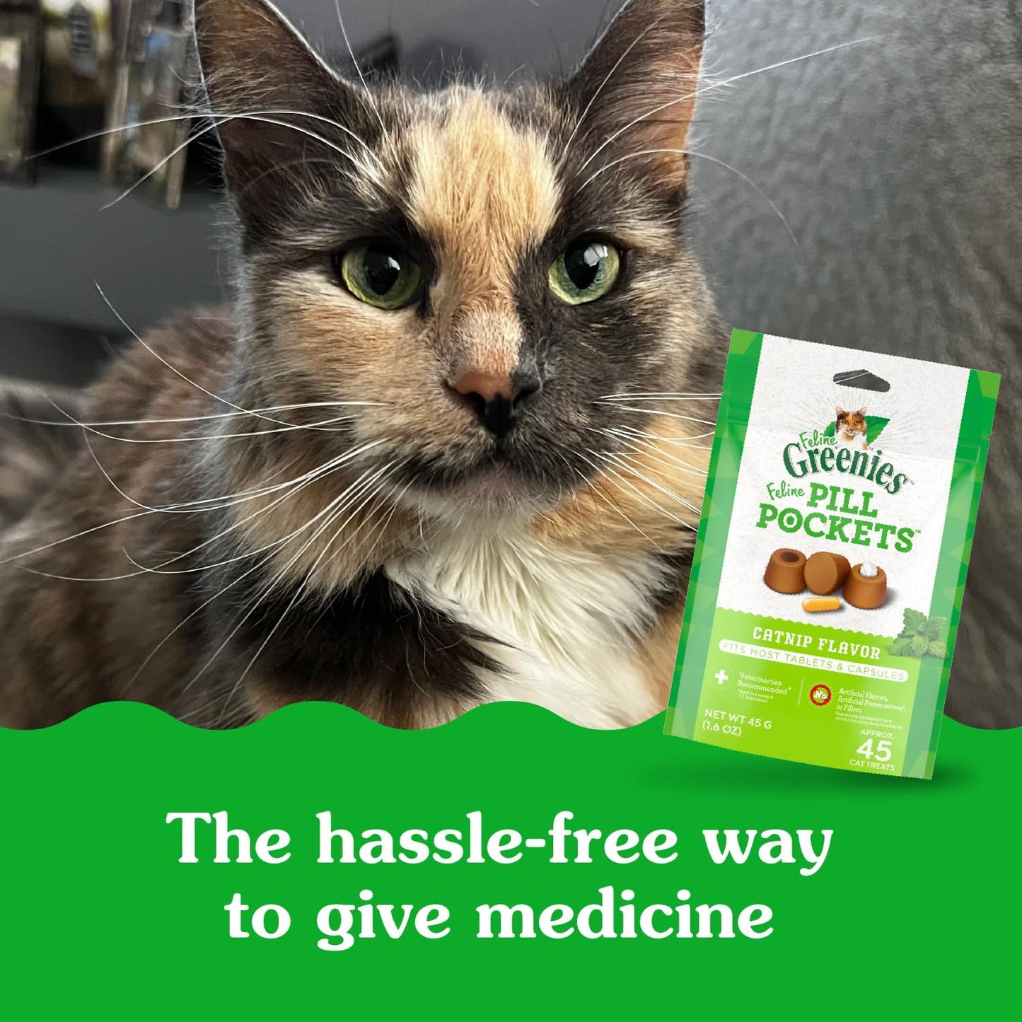 Feline Greenies Pill Pockets for Cats – Natural Soft Cat Treats, Catnip Flavor, 1.6 oz Pouch (45 Treats)