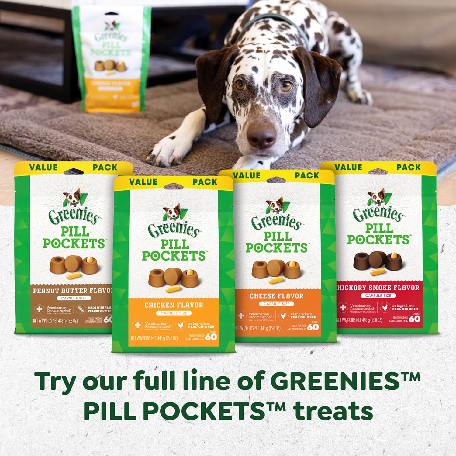 Pill Pockets for Dogs Large Size, Soft Dog Treats, with Real Peanut Butter, 15.8 Oz. Pouch (60 Treats)