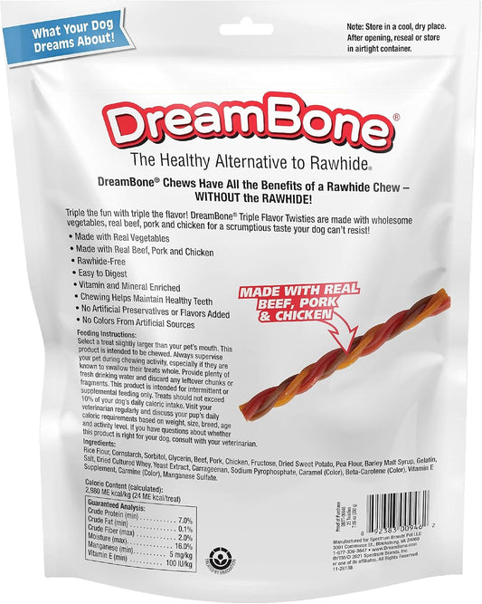 Triple Flavor Twisties, 25 Count, Rawhide-Free Dog Chews Made with Real Beef, Pork & Chicken, 7.05 Ounce (Pack of 1)