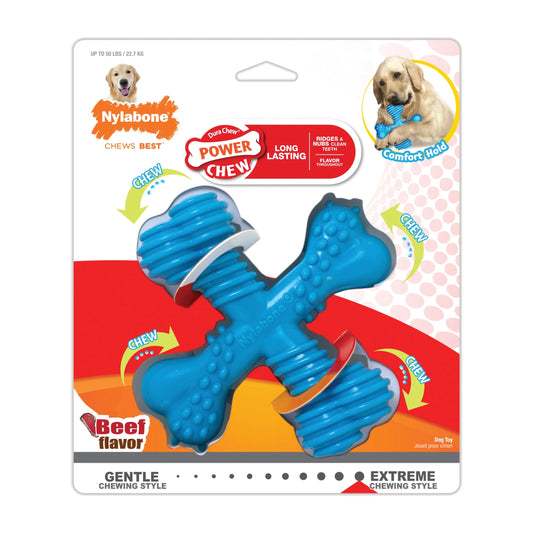 Power Chew X Bone Dog Toy – Large, Beef Flavor, Durable Comfort-Hold Chew for Aggressive Chewers