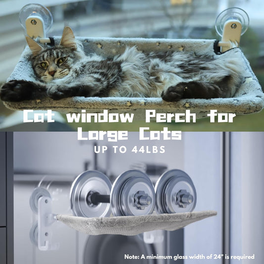 Glow in the Dark Cordless Cat Window Perch - Foldable Hammock for Large Cats, Easy Assembly & Hook Design, Gray L